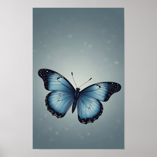 Poster Borboleta Azul em Estilo Flat Minimalista (Frente)