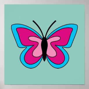 Poster Borboleta Azul Magenta Rosa