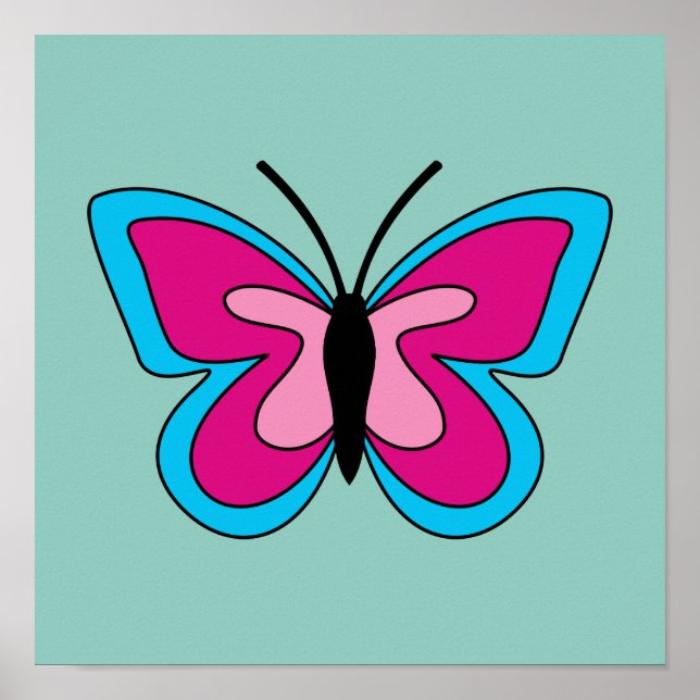 Poster Borboleta Azul Magenta Rosa (Frente)