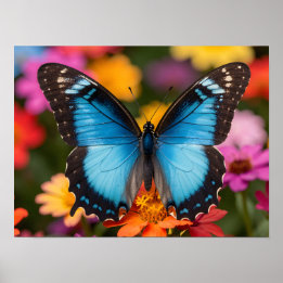 Poster Borboleta Azul Morpho Arte Floral Botânico Foto