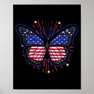 Poster Borboleta Bandeira Americana dos EUA _ Dia da Inde
