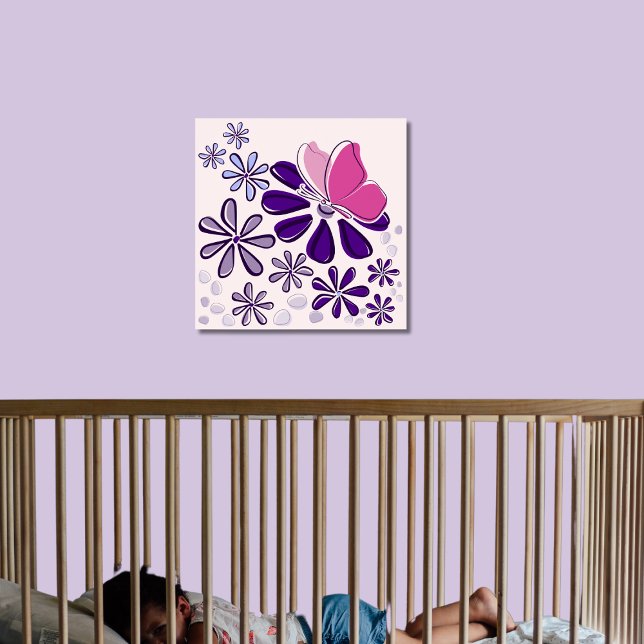 Poster Borboleta & Blossomo Doodle Rosa e Arte Púrpura (Butterfly & Blossoms Doodle Pink and Purple Art Poster)