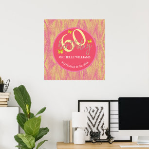 Poster Borboleta Caligrafia Dourada Brilho Elegante