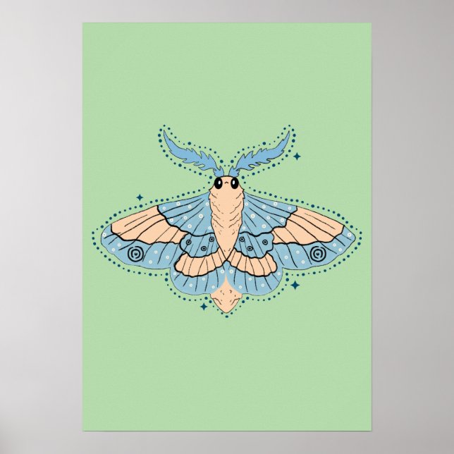 Poster Borboleta Celestial Caprichosa — Azul Suave e Pêss (Frente)