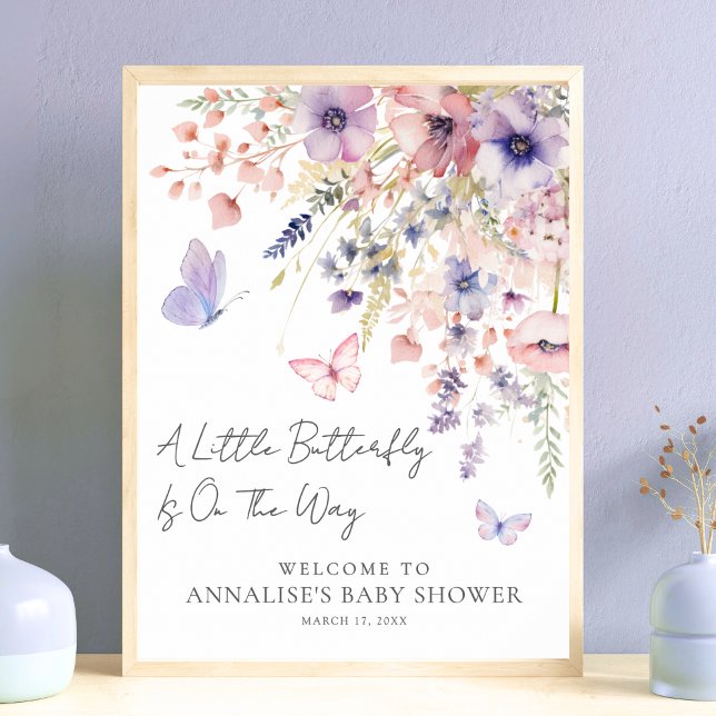 Poster Borboleta Chá de fraldas de flor selvagem (Butterfly Wildflower Baby Shower Poster)