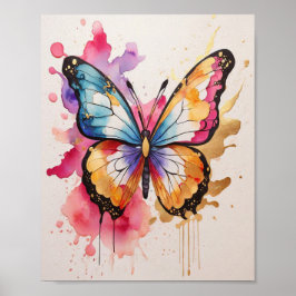 Poster Borboleta Colorida com Salpico Artístico