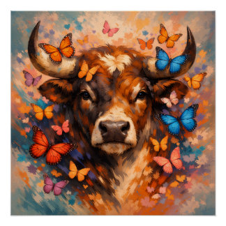 Póster Borboleta Colorida Touro | Vida Selvagem Vibrante