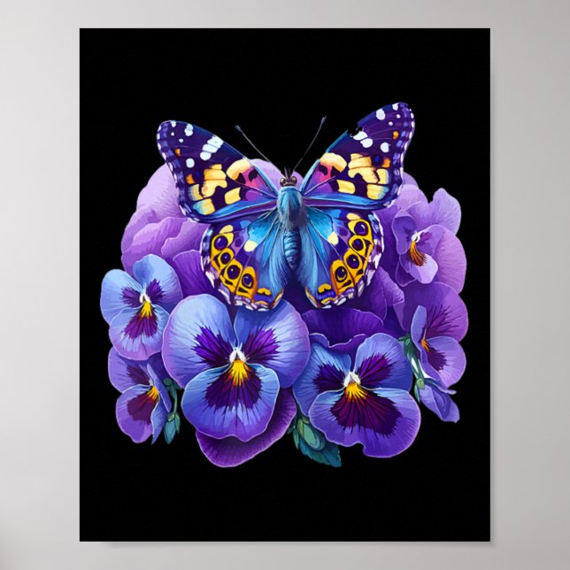Poster Borboleta Com Flores Roxas Amnésia Dementia Heime (Frente)