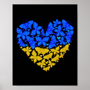 Poster Borboleta Coração Bandeira da Ucrânia Vintage Amor