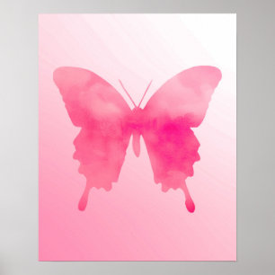Póster Borboleta da aguarela - fúcsia e rosa