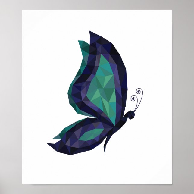 Poster Borboleta de alta tecnologia, verde-azul geométric (Frente)
