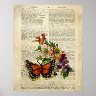 Poster Borboleta de arte floral na página do dicionário d