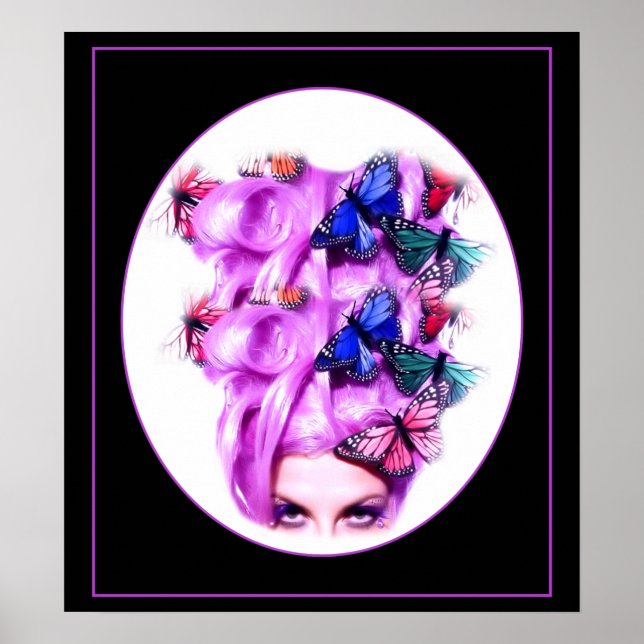 Póster Borboleta de cabelo roxo Lady Poster/Impressão 6 (Frente)