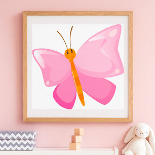 Poster Borboleta de Cartoon Rosa Adorável