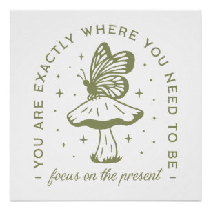 Póster Borboleta de Cottagecore cogumelo verde estética