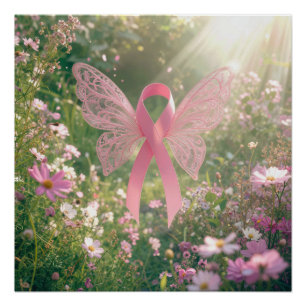 Póster Borboleta de Fita Rosa em um Jardim
