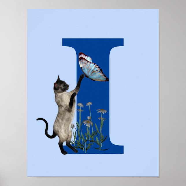 Poster Borboleta de Flores de Gato Siamesa Monograma Inic (Frente)