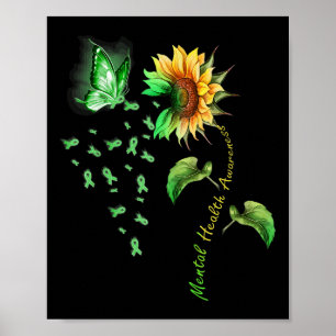 Poster Borboleta de girassol Fita Verde Saúde Mental Awa