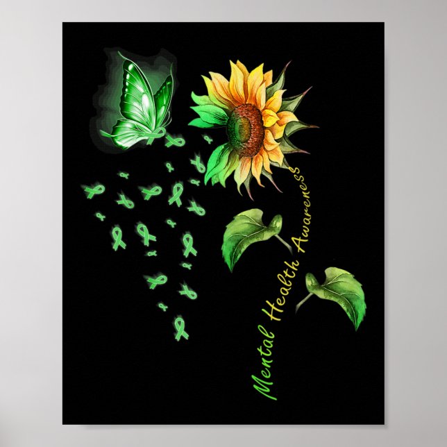 Poster Borboleta de girassol Fita Verde Saúde Mental Awa (Frente)