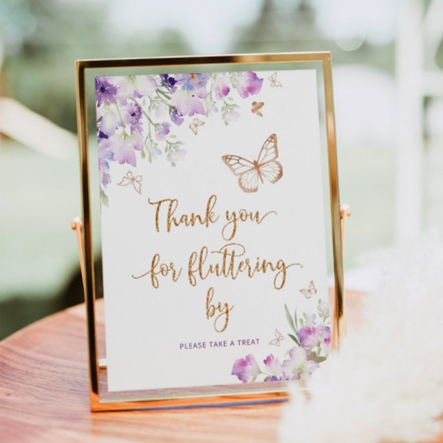 Poster Borboleta de ouro roxa Obrigado por passar (Criador carregado)