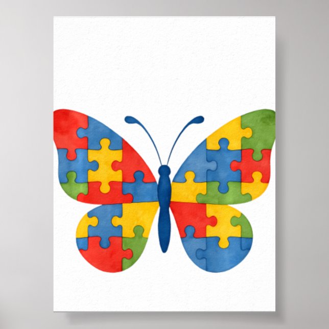Poster Borboleta de Quebra-Cabeça de Conscientização do A (Frente)