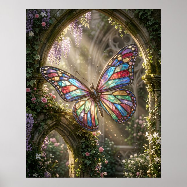 Poster Borboleta de Vidro Pintado em Flor (Frente)