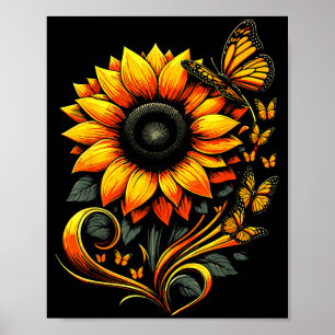 Poster Borboleta do Girassol Arte Floral da Natureza 