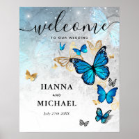 Borboleta Dourada e Azul Bem-vinda Casamento