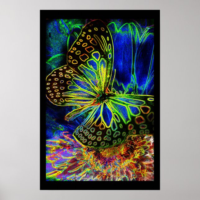 Póster Borboleta e Flor Reluzentes (Frente)