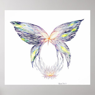 Poster Borboleta e lótus