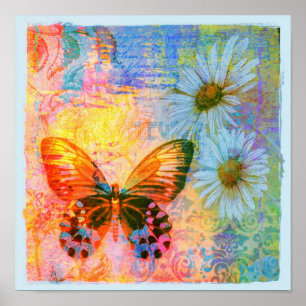 Poster borboleta e margaridas 