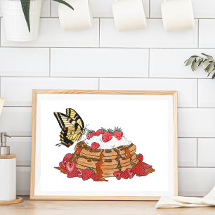 Poster Borboleta e Waffles - Decoração de cozinha doce