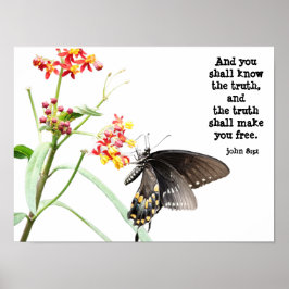 Poster Borboleta em Milkweed, com Verse (John 8:32)