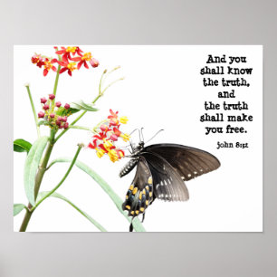 Poster Borboleta em Milkweed, com Verse (John 8:32)