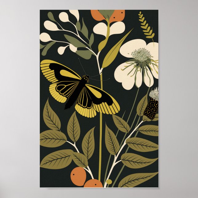 Poster Borboleta Escandinava Dinamarquesa Floral Boho Art (Frente)