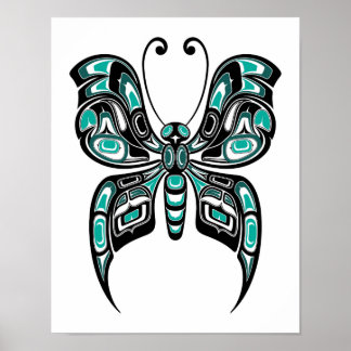 Póster Borboleta Espírito Azul e Negro em Branco