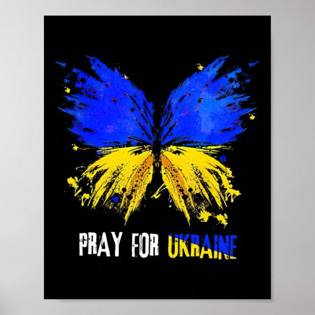 Poster Borboleta Eu Fico Com a Ucrânia Rezo Pela Ucrânia  (Frente)