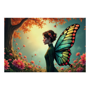Póster Borboleta - Fada Whimsical em um Jardim