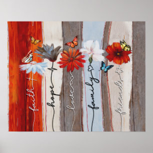 Poster Borboleta - Fé, Esperança, Amor, Família, Amigo