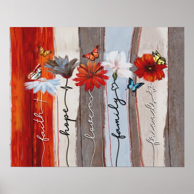 Poster Borboleta - Fé, Esperança, Amor, Família, Amigo (Frente)