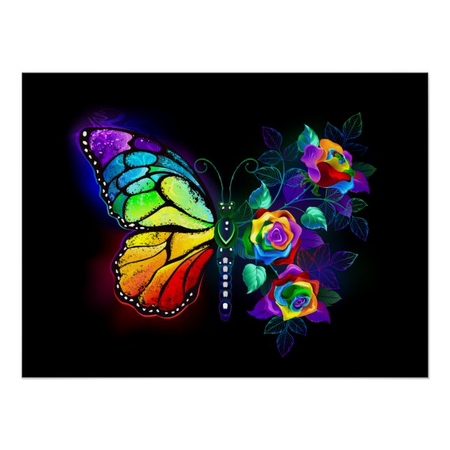 Póster Borboleta-flor-arco-íris (Frente)