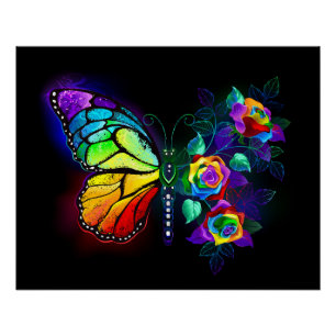 Póster Borboleta-flor-arco-íris