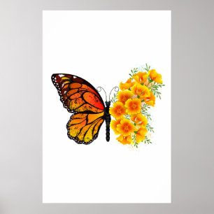 Poster Borboleta Flor com Papagaio Amarelo da Califórnia