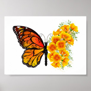Poster Borboleta Flor com Papagaio Amarelo da Califórnia