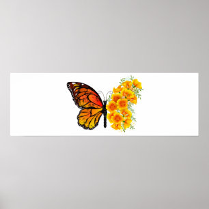 Poster Borboleta Flor com Papagaio Amarelo da Califórnia