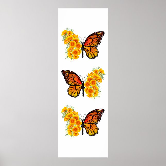 Poster Borboleta Flor com Papagaio Amarelo da Califórnia (Frente)