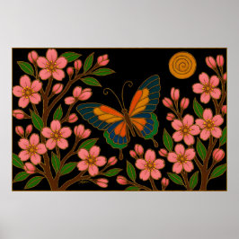 Poster Borboleta Flor de Cerejeira Lua