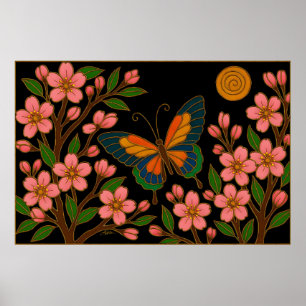 Poster Borboleta Flor de Cerejeira Lua