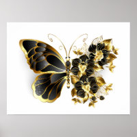 Borboleta Flor Dourada com Orquídea Preta