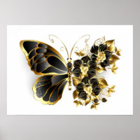 Borboleta Flor Dourada com Orquídea Preta